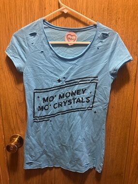 Custom Mo' Money Mo' Crystals Graphic Tee - Light Blue